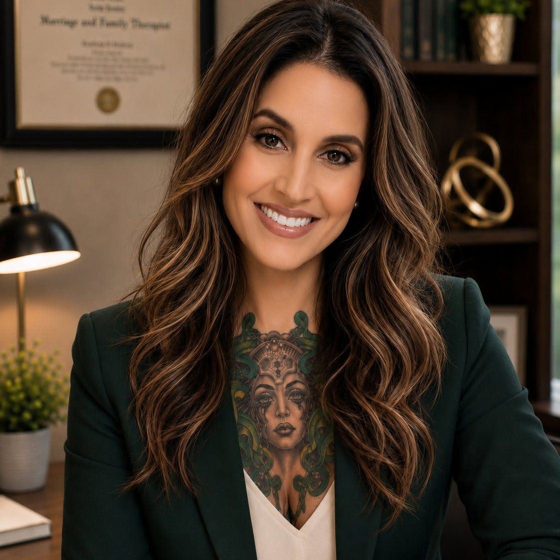 Natalie Valle smiling in her therapy office